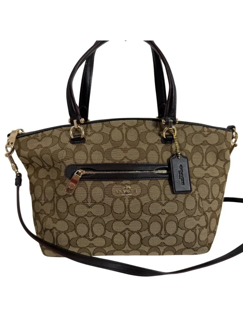 COACH Prairie Satchel Signature Logo Tan Jacquard Shoulder Bag Satchel 58875 EUC